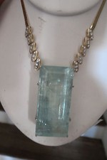 Gigantic Huge 164 ct aquamarine 1ct diamond & 14k yellow gold necklace choker