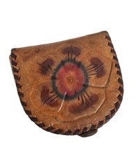 Mexican Hand-Tooled Leather Tan Floral Coin Purse