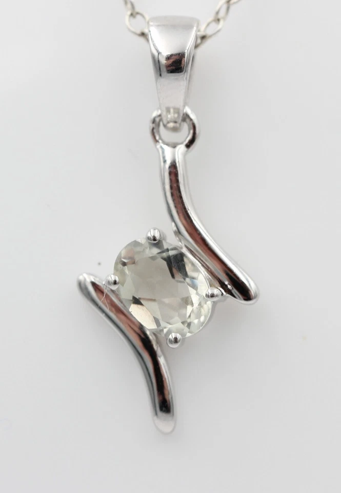 0,72 Carati Prasiolite Rimorchio 925 Collier Collana Argento Verde Ametista - Immagine 2 di 4