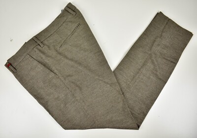 Mac Jeans Brown Houndstooth Check Polyester Blend Flat Front Trousers Sz: 38x32