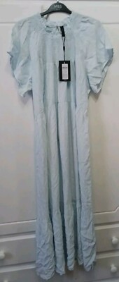 Ladies Dress YAS M&S Size 14 Whispy Blue Yasleah Wedding Races Party Maxi Rrp£75