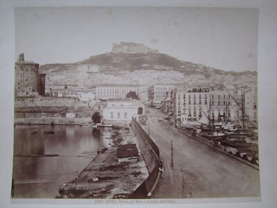 RARE 1880 DEL MOLO,CASTELLO SANT'ELMO,NAPOLI, ITALY, 9 1/2'' x 12 1/2'' PHOTOGRAPH