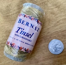 VTG BERNAT Tinsel Gold Metallic Thread Spool, 75 Yards, Lot GEU, USA, New!