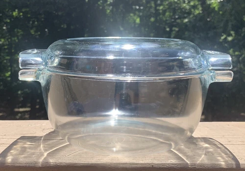 Vintage Pyrex Made In France Clear Glass Pale Blue  Bowl #454 C With Lid 454 L