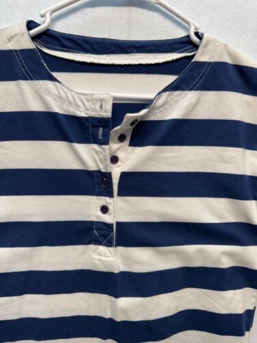 Mens Navy & White Striped Henley Shirt With Button Placket - Picture 2 of 9