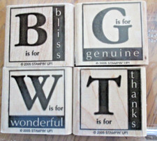 Mounted Stampin UP AROUND THE BLOCK" set of 4 Wood Rubber Stamps RETIRED