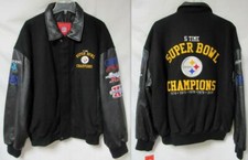 Pittsburgh Steelers Men's Large 5 X Super Bowl Champs Wool Leather Jacket B1 594