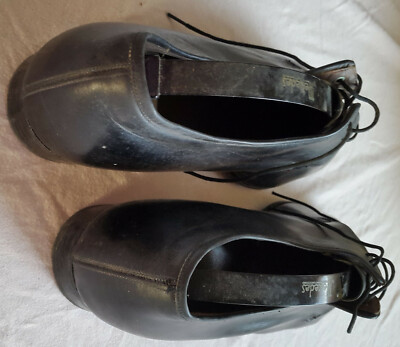 Chaussures De Danse Homme Vintage 60/70 - Taille ~38-38.5 EU, Cuir Noir, Avec Sac, Occasion
