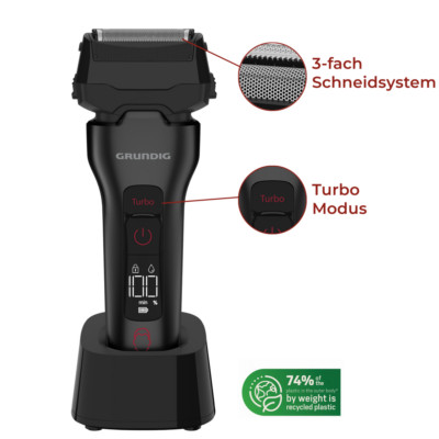 Grundig Rasierer Pro Club MS 9330 - Akkugerät - Li-Ion - Ladestation - Display