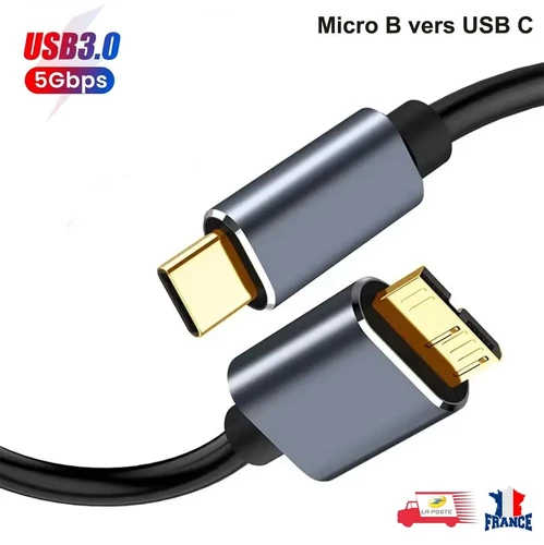 Câble Micro B Mâle vers USB 3.0 Type C Charge et transfert de données 5Gbps 50cm