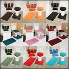 7PC SOFT BATHROOM SET BATH MAT CONTOUR RUG TOILET LID COVER + CERAMIC ACCESORIES