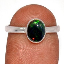 Treated Rare Chalama Black Opal 925 Sterling Silver Ring Jewelry s.7.5 CR49926