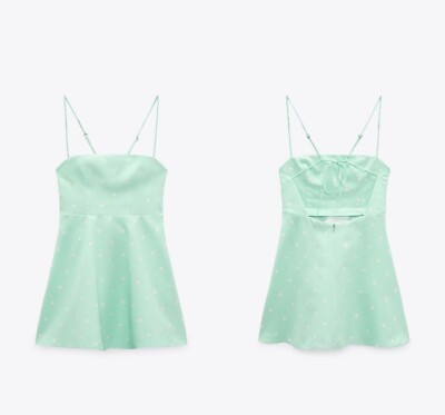 NEW W/ TAG Zara Polka Dot w/ Pockets Mini Dress 4661/371 Green