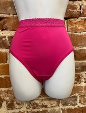 Breezies Pink Nylon Microfiber Hi-Cut Panty Lace Trim M New