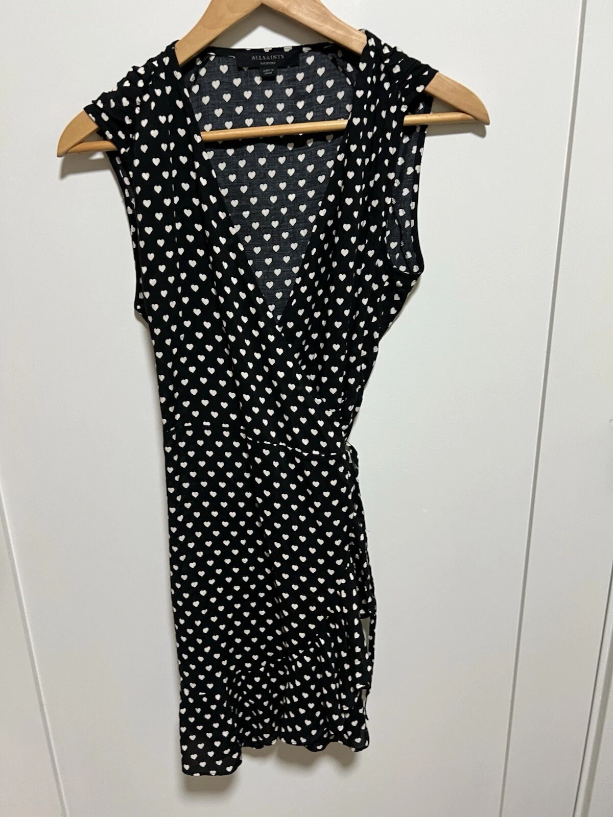 Abito All Saints Krystal San Valentino avvolgente taglia M nero bianco cuori manica corta