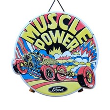 Muscle Power By Ford 7in Licensed Die Cut Embossed Tin Vintage Look Hanging Sign