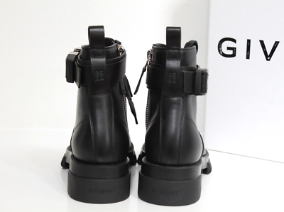 sz 6 / 36 GIVENCHY Black Leather Terra 4G Buckle Combat Logo Ankle