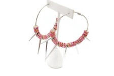 Hoop Earrings Silver Tone Pink Crystal Spikes Goth Punk