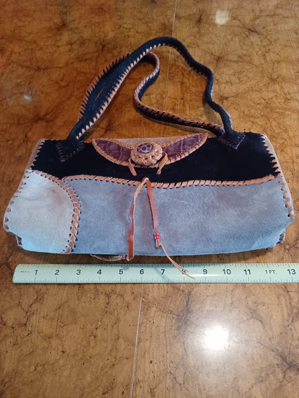 Unique Suede Patchwork Boho Purse Shoulder Bag Bo… - image 5