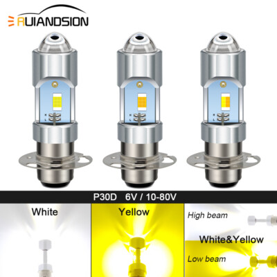 Ruiandsion P30D LED Motorcycle Headlight Bulb Driving Light 6V 12V White Yellow