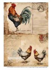 Rooster & Hen Postale | A4 8.3" x 11.7" Rice Paper for Decoupage
