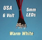 10 x LED - 5mm PRE WIRED LEDS 6 VOLT WARM WHITE 6V