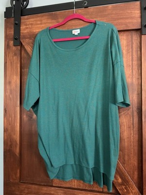 LuLaRoe Irma 2XL tunic ribbed knit kelly green crew neck short sleeve with gold