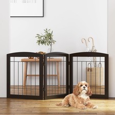 Free Standing Dog Gates for The House Stairs Doorways Indoor Foldable Wooden ...