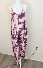 Free People Movement FP Hot Shot Jumpsuit Large Pink Tie Dye Haran Wide Leg Boho