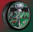 2026 NHL STANLEY CUP PLAYOFFS ROUND 1 SOUVENIR PUCK MINNESOTA WILD DALLAS STARS