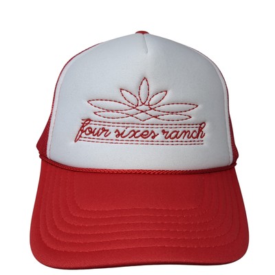 Four Sixes Ranch Snapback Trucker Hat Red OS Adjustable Mesh Back Rope Otto