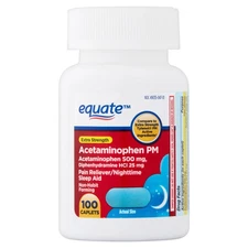 Equate Extra Strength Pain Reliever PM Caplets, Nighttime Sleep-Aid, 100 Count