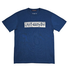 Louis Vuitton Mens Blue Cotton LV Logo T-Shirt Size L