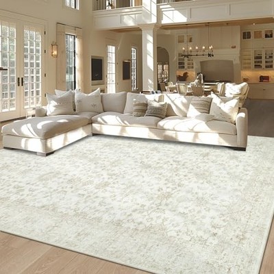 5x7 Area Rug Washable Rug, Soft Vintage Living Room Rug with Anti-Skid Backing 