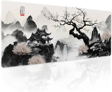 Japanese Cherry Blossom Anime Large Mouse Pad XL Black White Sakura Tree Mountai