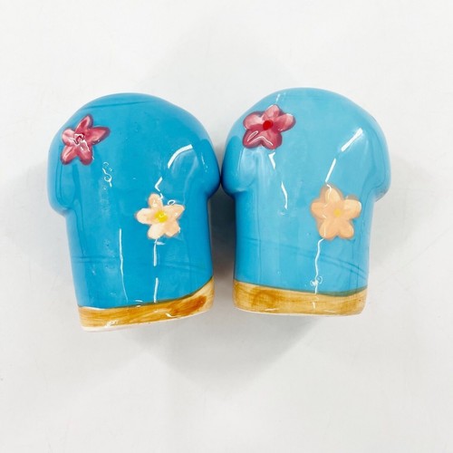 Hawaiian Shirt Ceramic Salt And Pepper Shakers Set Palm Tree Beach Tropical 3" - Picture 8 of 10