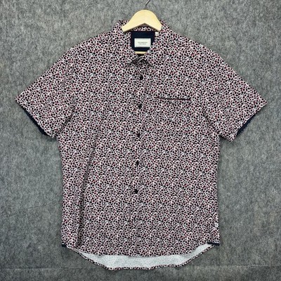 7 Diamonds 4 Way Stretch Men's Medium Short Sleeve Stretch Geometric Red Blue