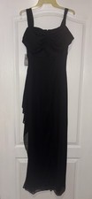 Alex Evenings black formal draped maxi dress cowl neckline, overlay skirt. Sz 6