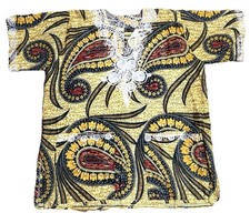 African Yellow/Multi Paisley Dashiki Rasta Tunic Top Vintage Krina Exports India