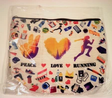 NIP Peace Love Cloth Bag Pouch 9.5" x 7.75" Sports Exercise Running Zippered