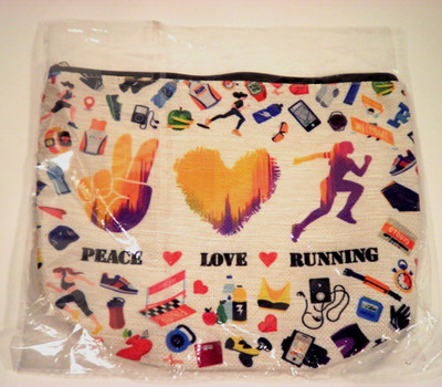 NIP Peace Love Cloth Bag Pouch 9.5'' x 7.75'' Sports Exercise Running Zippered