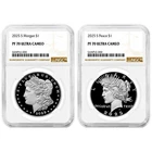 2pc Set - 2025-S $1 Proof Morgan and Peace Silver Dollar NGC PF70UC Brown Label