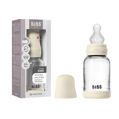 Baby Glass Bottle. 4 US fl oz / 120 ml. Anti-Colic. Vented Round Silicone Nip...