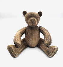 Vintage Hand Carved Wooden Teddy Bear with Movable Articulated Limbs
