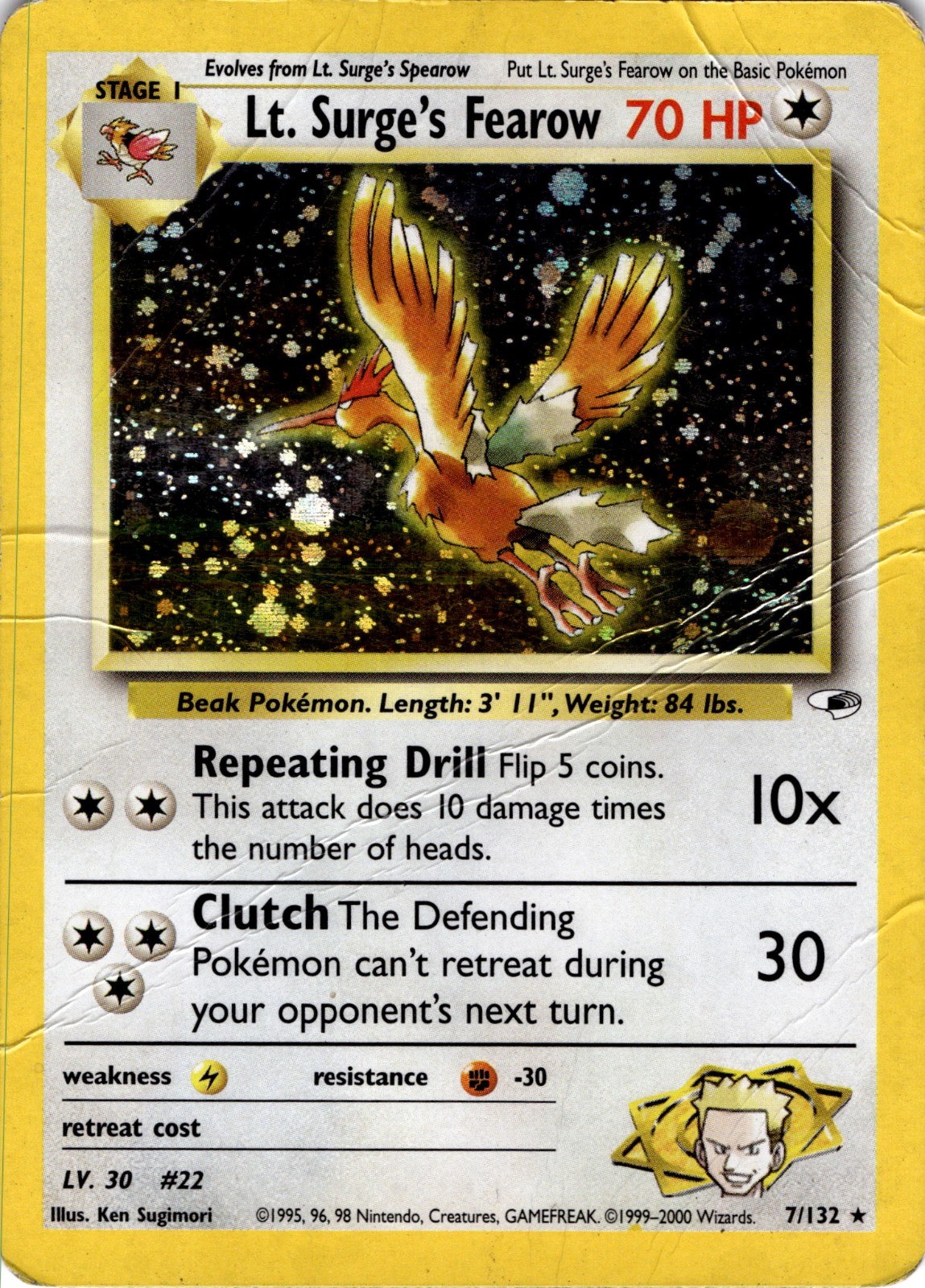 Lt. Surge's Fearow Unlimited Holo Holo Rare Gym Heroes 007/132 DMG