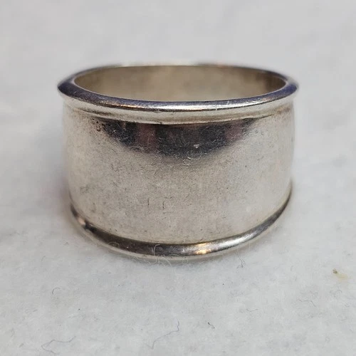 925 Sterling Silver Wide Band Ring Size 7.5 Tapered Statement 14mm