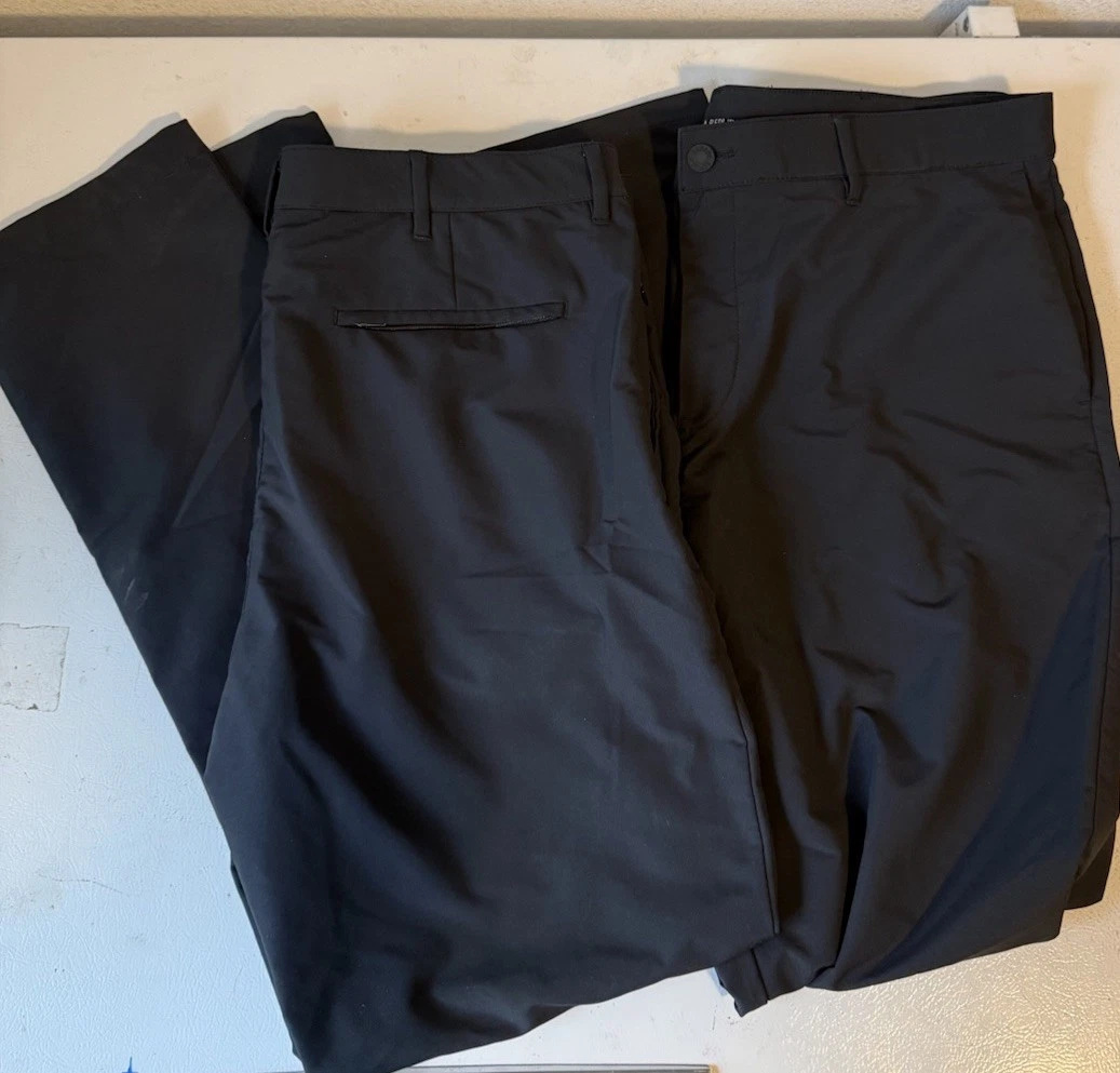 2 Pairs BANANA REPUBLIC Dress Pants Mens 38x34 Black Relaxed Fit Slacks EUC