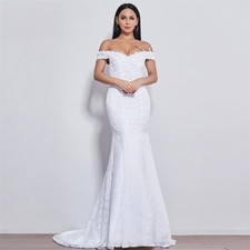 Off Shoulder Mermaid Wedding Dress Embroidery Applique Sleeveless Bride Gown