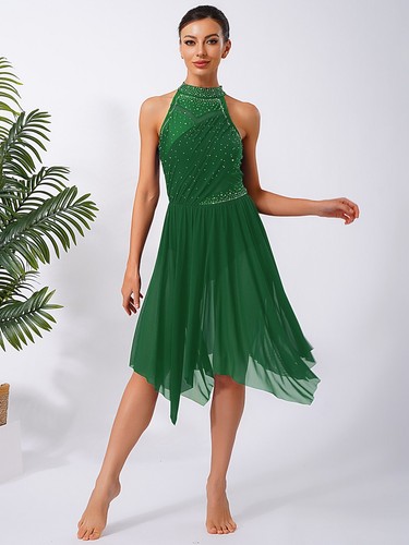 Women Costume Skirt Dancewear Rumba Dress Rhinestone Dresses Dancing Lyrical - Picture 61 of 95