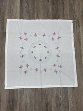 Feine Handbestickte Tischdecke 80x80 Rosen Bauernhaus Stil Leinen Optik